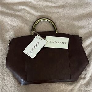 Antik Kraft Rich Brown Tote with Gold Accents